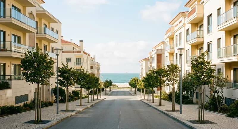 Uma rua calma e arborizada de Matosinhos Sul a descer para o mar